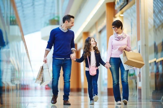 family shopping at a mall